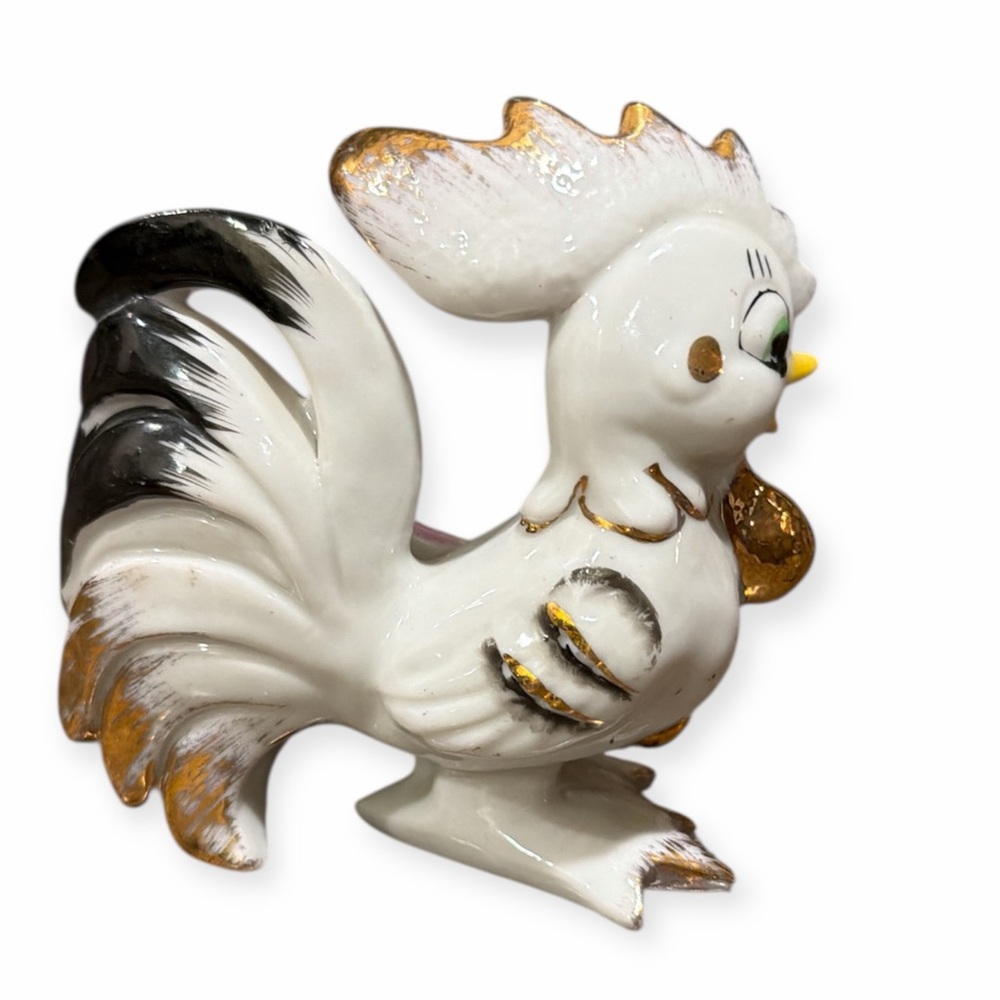 Vintage Thames Rooster With Umbrella Figurine Porcelain White Farm Chicken - Picture 2 of 6